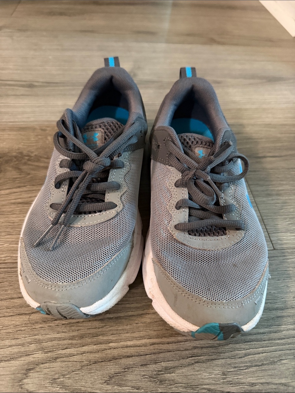 Under Armour Kids Gray Athletic Sneakers with Blue Accents